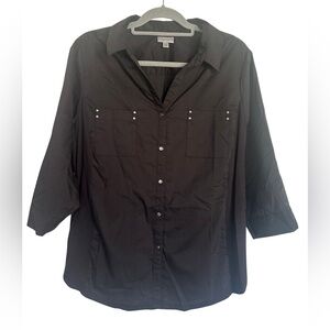 Avenue Women’s Black Button-Down Shirt with 3/4 Sleeves – Size 18/20